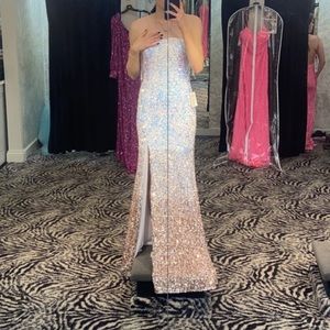 White - Rose Gold Ombré Prom Dress